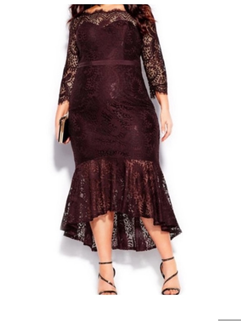 City Chic Estella Elegant Burgundy Lace Mermaid Maxi Formal Dress Sz 18 New